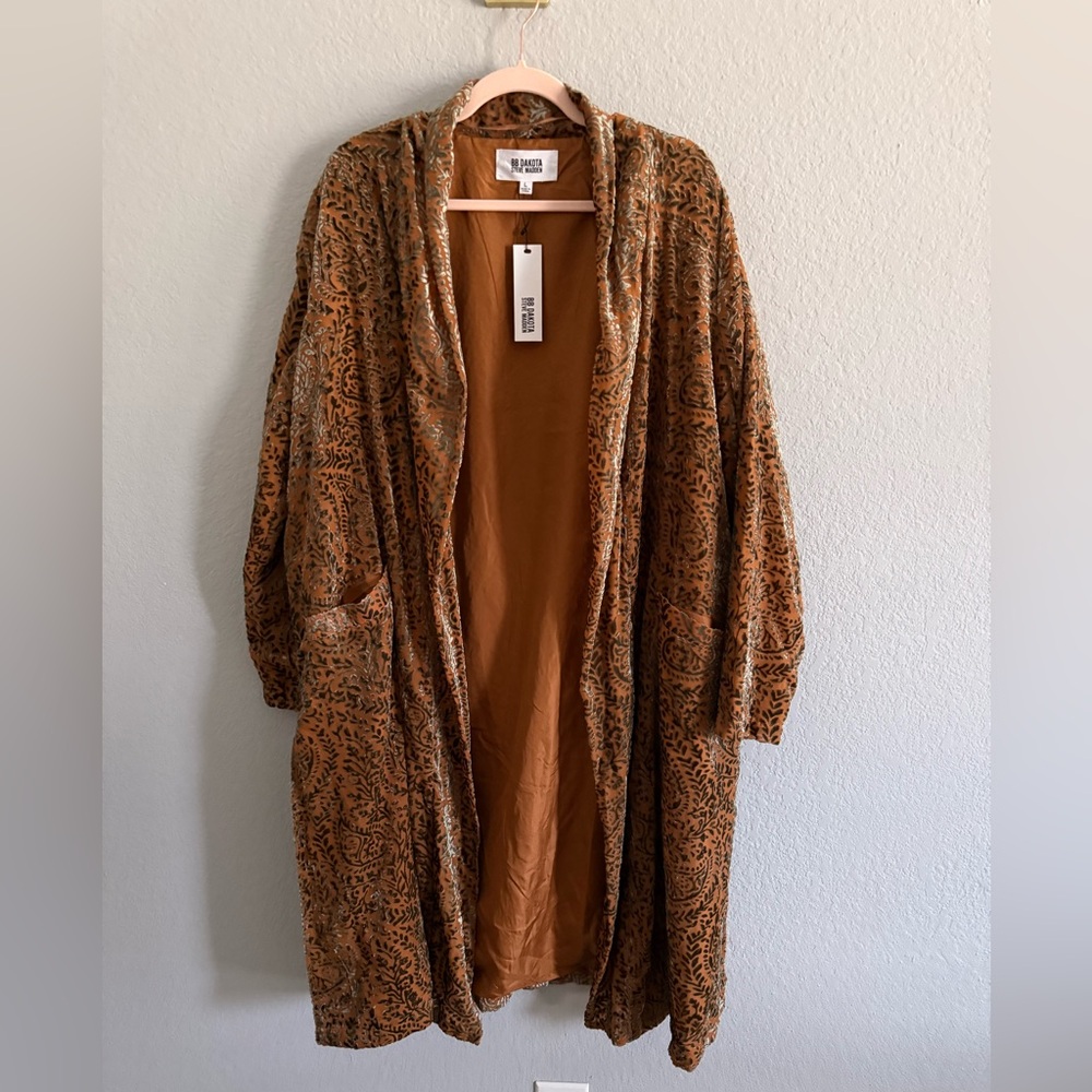 BB Dakota by Steve Madden Velvet Burnout Paisley Duster Cardigan Size L NWT